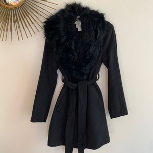 H&M Coat with Faux Fur Collar